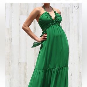 Kelly green halter summer maxie dress with cut out